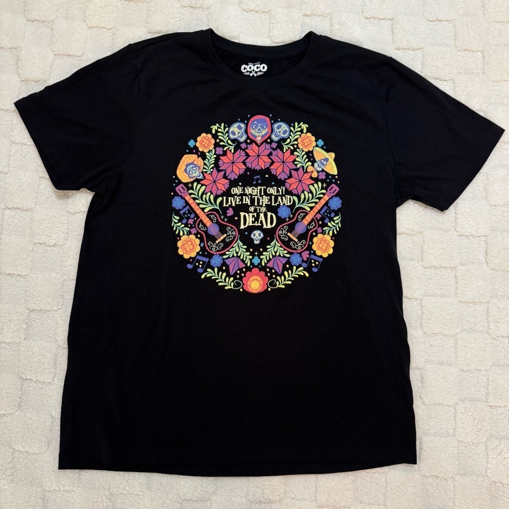 Disney Coco Land of the Dead Black Graphic T-Shirt, Unisex Large